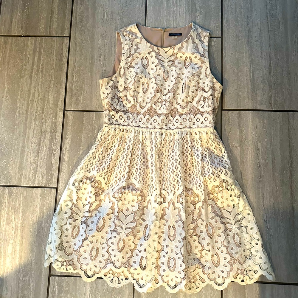 Size 14 Tommy Hilfiger lace overlay beige dress.